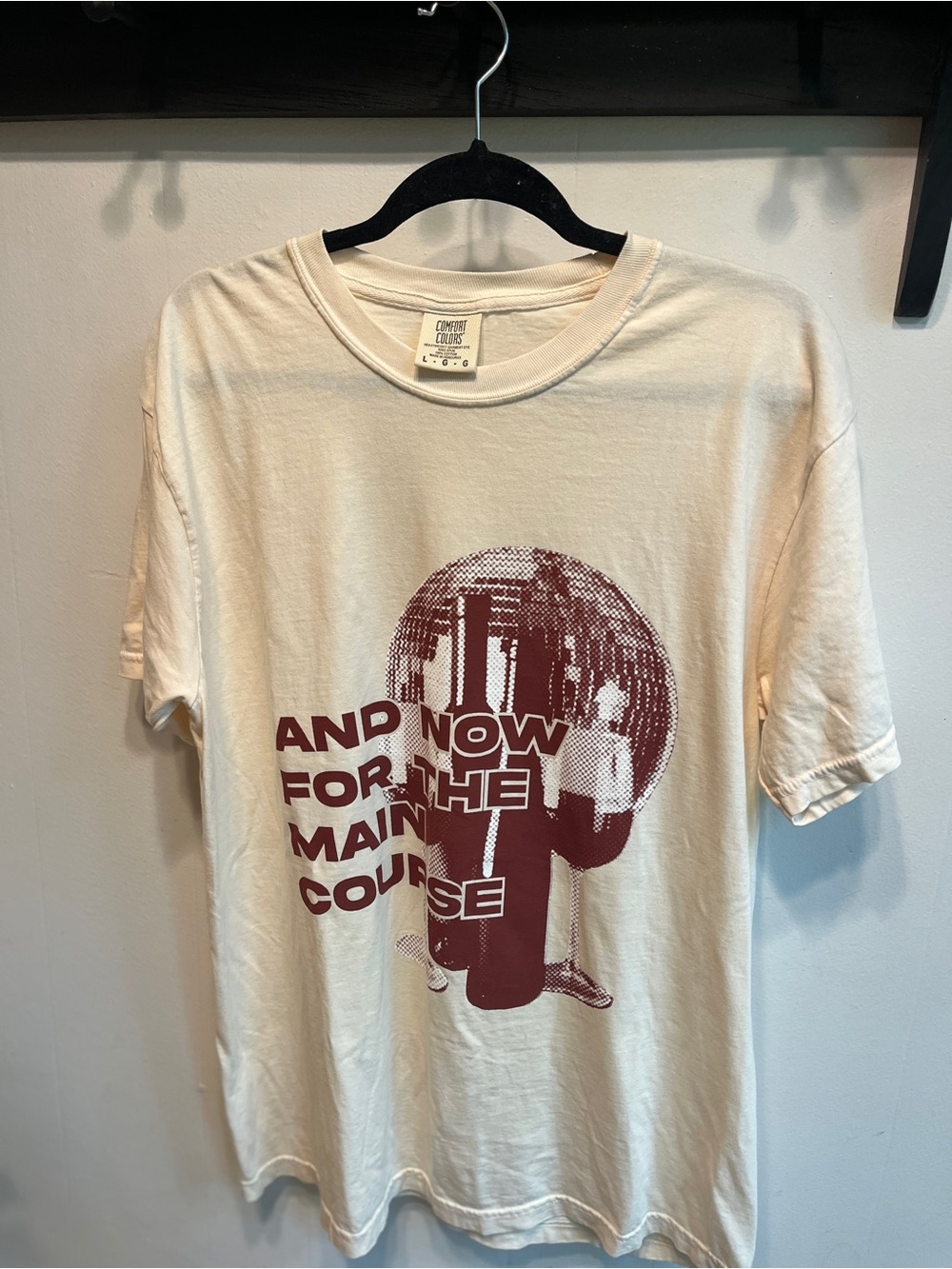 Comfort Colors Cream Tee with Maroon Graphic Text